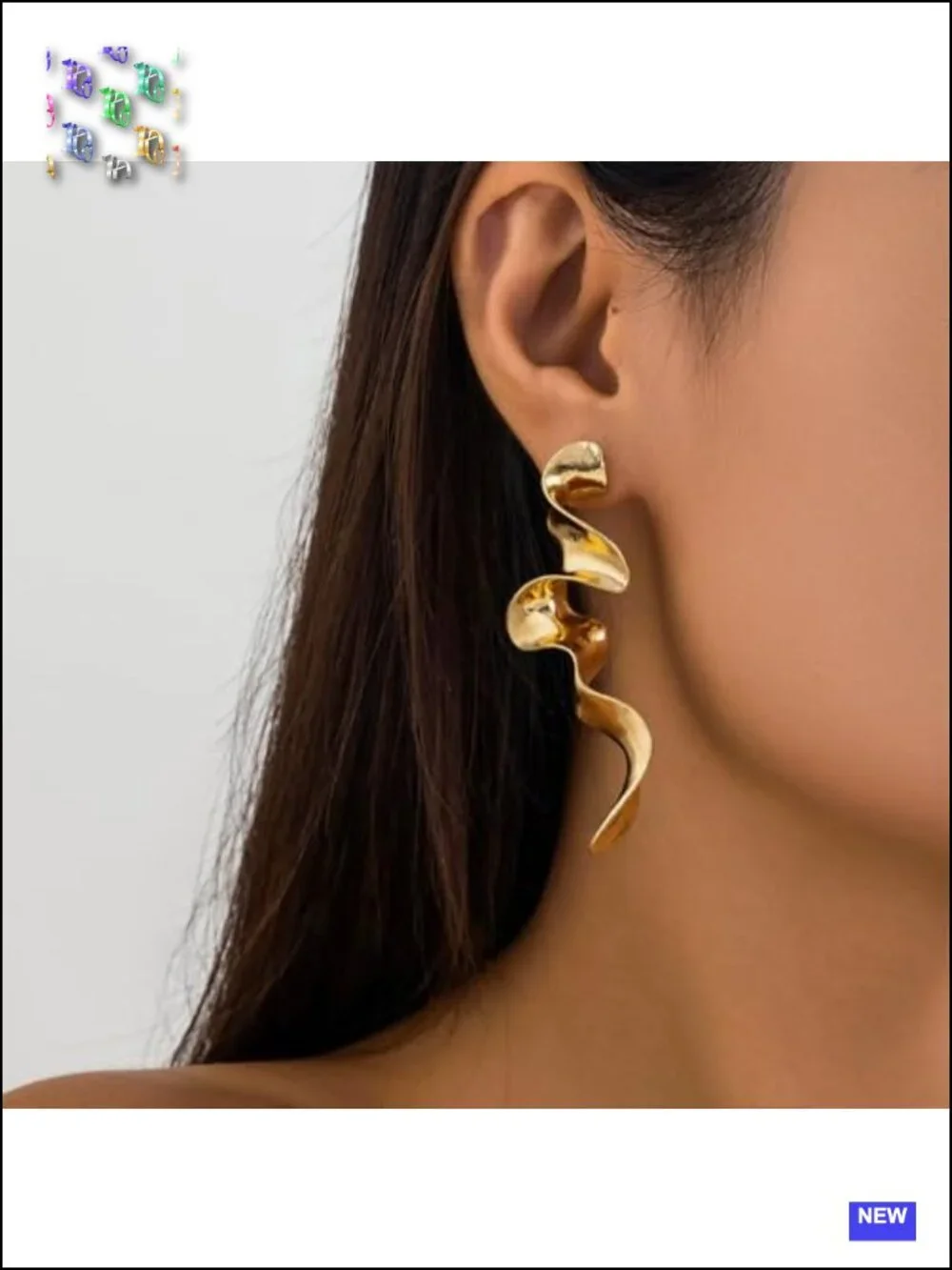 Gold Wavy Irregular Geometric Curve Drop Earrings for Women 3D Dangle